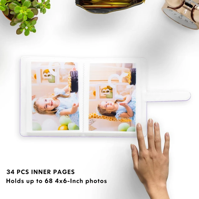 Alt view image 2 of 4 - Album 4x6 Photos - 68 Pockets Small Mini Capacity Premium Vegan Leather Cover Case, Portable Wallet Photo Book for Boys Girls Birthday Wedding (Purple)