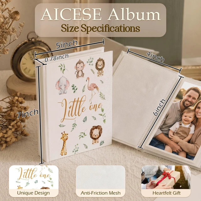 Alt view image 7 of 7 - Little One Baby Hardcover Photo Album 4x6 18 Pockets | Baby Photo Albums, Jungle Animal Toddler Small Photo Album Memory Book Keepsake for Babies Shower Newborns Family