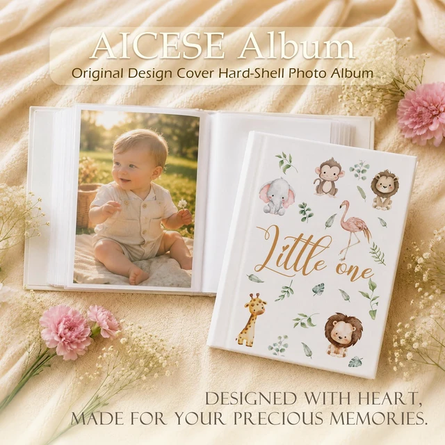 Alt view image 2 of 7 - Little One Baby Hardcover Photo Album 4x6 18 Pockets | Baby Photo Albums, Jungle Animal Toddler Small Photo Album Memory Book Keepsake for Babies Shower Newborns Family