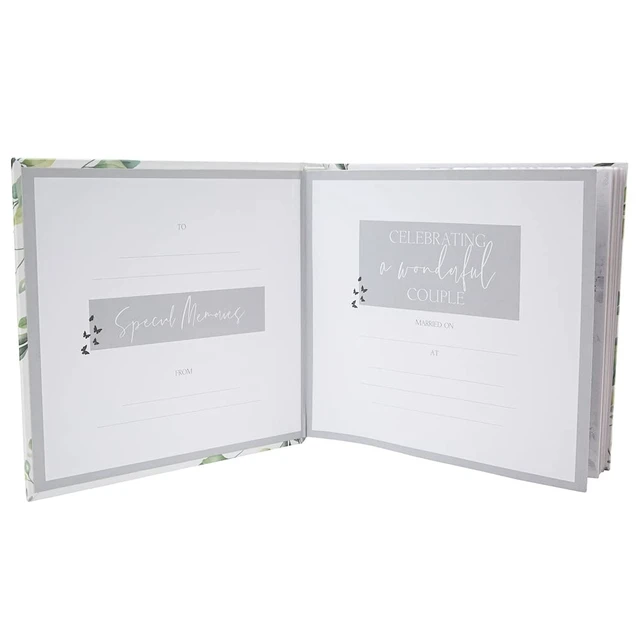 Alt view image 2 of 3 - White Wedding Photo Album with Shiny Gold 3D Mr and Mrs Letters and Green Floral Decoration | 50 Photographs 4" x 6"
