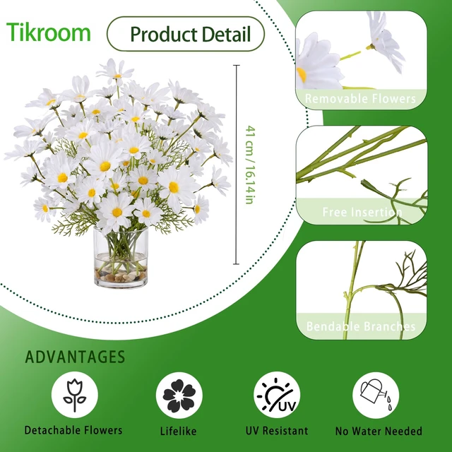 Alt view image 6 of 7 - 8 Bundles Artificial Daisy Flowers Artificial Silk Fake Flowers | White 40 Heads UV Resistant Outdoor Fake Wildflowers with Stems Faux Greenery Shrubs Plants for Home Garden Vase Decor