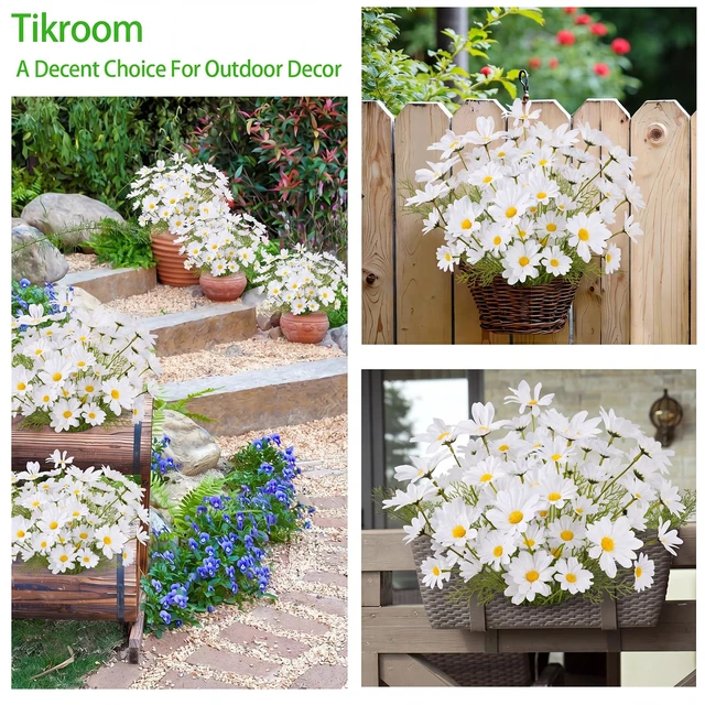 Alt view image 5 of 7 - 8 Bundles Artificial Daisy Flowers Artificial Silk Fake Flowers | White 40 Heads UV Resistant Outdoor Fake Wildflowers with Stems Faux Greenery Shrubs Plants for Home Garden Vase Decor