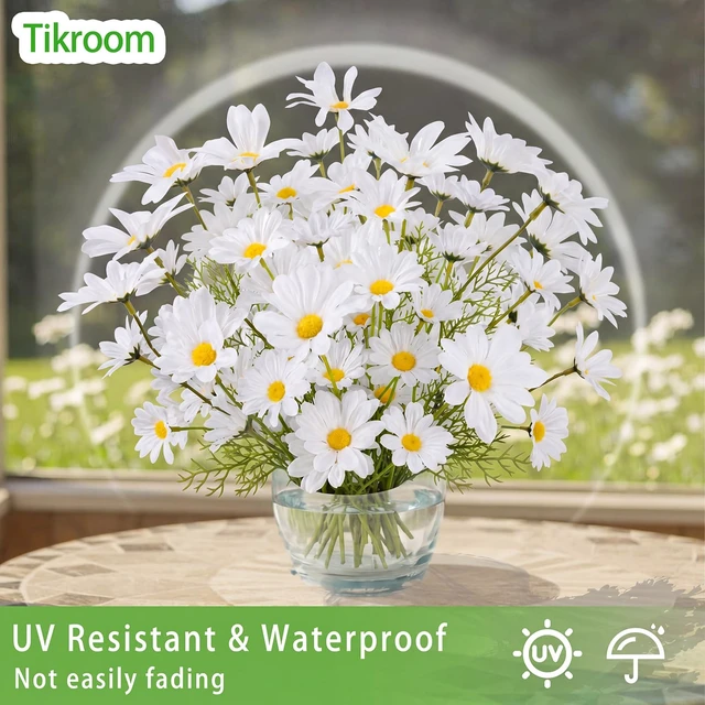 Alt view image 7 of 7 - 8 Bundles Artificial Daisy Flowers Artificial Silk Fake Flowers | White 40 Heads UV Resistant Outdoor Fake Wildflowers with Stems Faux Greenery Shrubs Plants for Home Garden Vase Decor