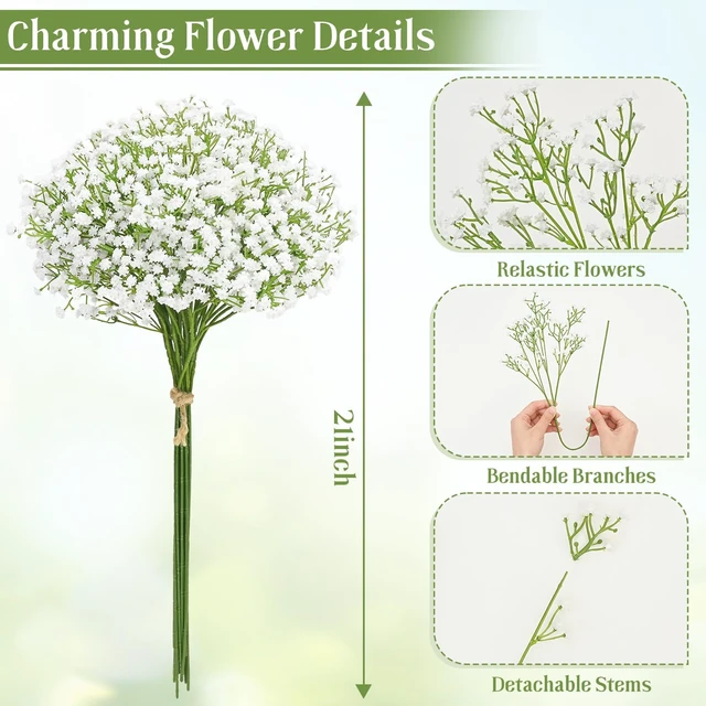 Alt view image 3 of 7 - 10 PCS White Artificial Baby Breath Flowers | Baby Breath Flowers Artificial Bulk Real Touch Faux Babys Breath Fake Babys Breath Gypsophila for Wedding Floral Arrangement
