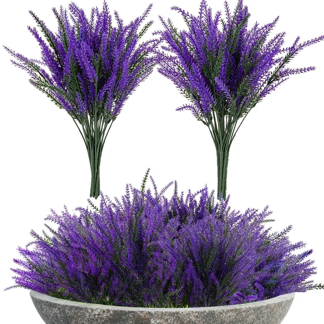 Main image of 8 PCS Artificial Lavender Flowers - Faux Lavender Plants Outdoor | Purple Flowers Artificial, Fake Plastic Stems for Home, Room, Window, Wedding, Garden, Vase, Table Centerpieces, Indoor Decor