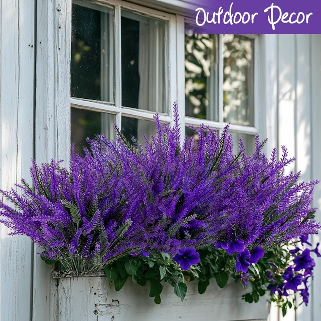 Alt view image 4 of 6 - 8 PCS Artificial Lavender Flowers - Faux Lavender Plants Outdoor | Purple Flowers Artificial, Fake Plastic Stems for Home, Room, Window, Wedding, Garden, Vase, Table Centerpieces, Indoor Decor