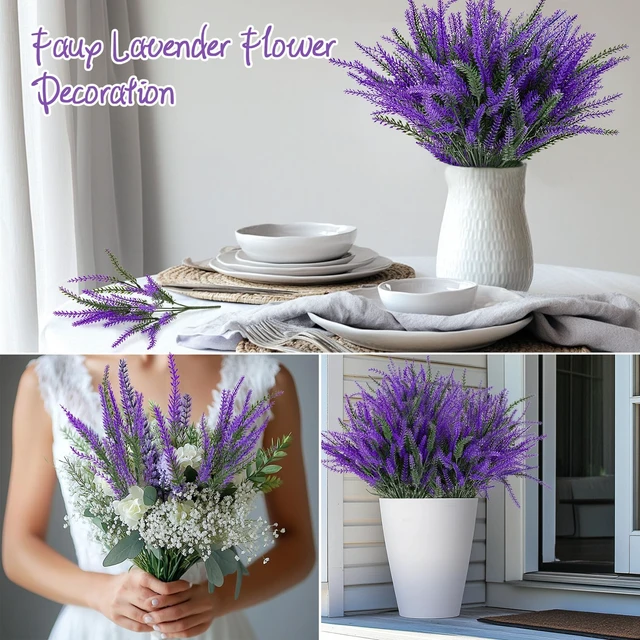 Alt view image 6 of 6 - 8 PCS Artificial Lavender Flowers - Faux Lavender Plants Outdoor | Purple Flowers Artificial, Fake Plastic Stems for Home, Room, Window, Wedding, Garden, Vase, Table Centerpieces, Indoor Decor