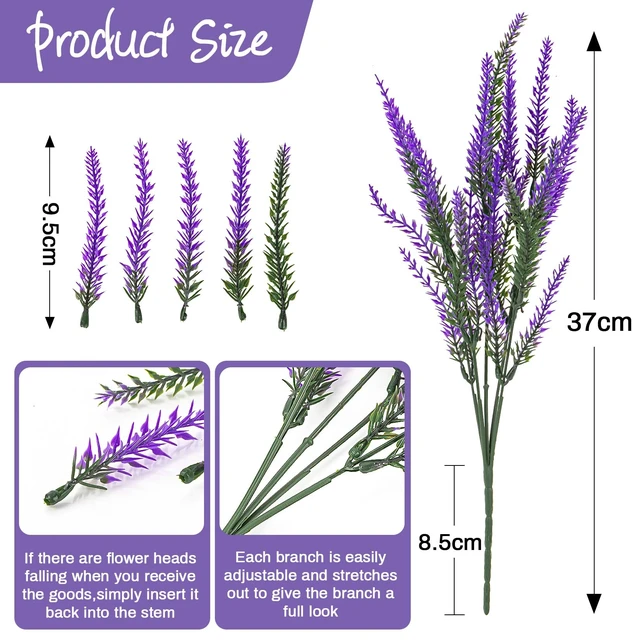 Alt view image 2 of 6 - 8 PCS Artificial Lavender Flowers - Faux Lavender Plants Outdoor | Purple Flowers Artificial, Fake Plastic Stems for Home, Room, Window, Wedding, Garden, Vase, Table Centerpieces, Indoor Decor