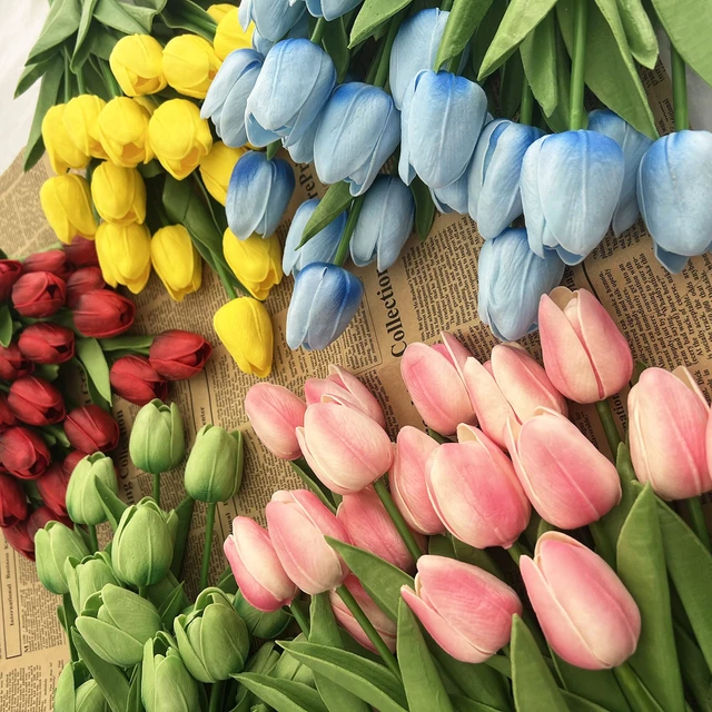 Alt view image 5 of 6 - 20pcs Artificial Tulips Flowers Fake Faux PU Tulip Bouquet Real Touch Flower Arrangement for Home Room Office Party Wedding Decoration Excellent Gift Idea for Mothers Day (Pink)