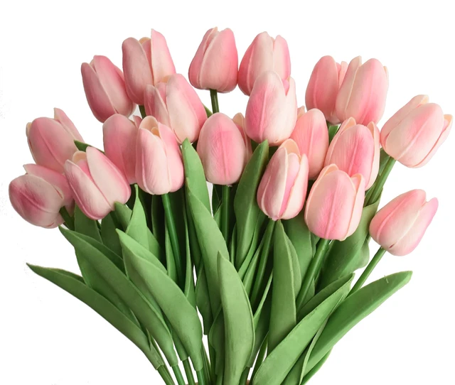 Main image of 20pcs Artificial Tulips Flowers Fake Faux PU Tulip Bouquet Real Touch Flower Arrangement for Home Room Office Party Wedding Decoration Excellent Gift Idea for Mothers Day (Pink)