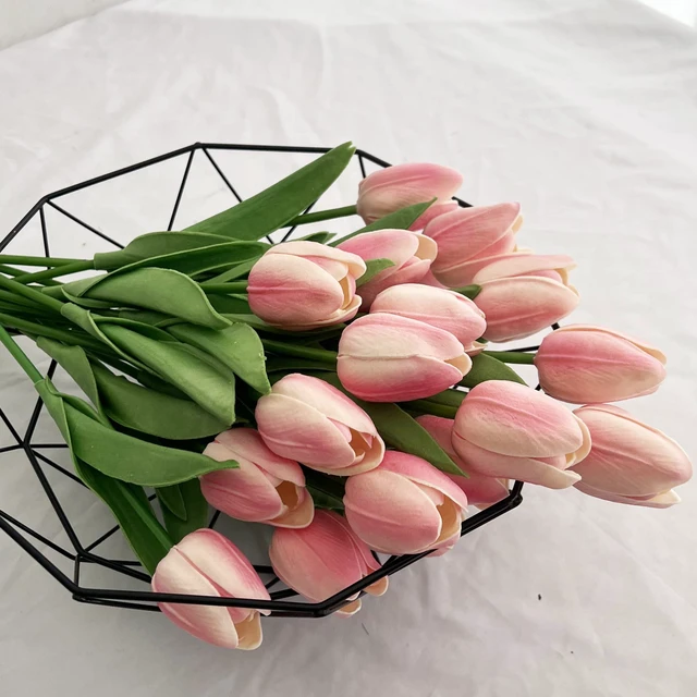 Alt view image 4 of 6 - 20pcs Artificial Tulips Flowers Fake Faux PU Tulip Bouquet Real Touch Flower Arrangement for Home Room Office Party Wedding Decoration Excellent Gift Idea for Mothers Day (Pink)
