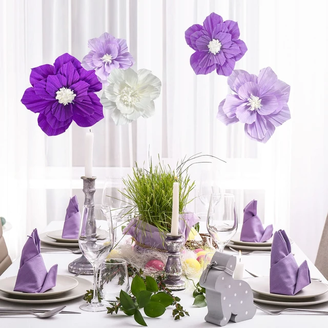 Alt view image 5 of 7 - Purple Paper Flowers 3D Wall Décor Birthday Party Decorations Women | Violet Lavender Light Dark Purple White Lilac, Wedding Bridal Baby Shower Wall Decor, Nursery Room Backdrop Centerpieces
