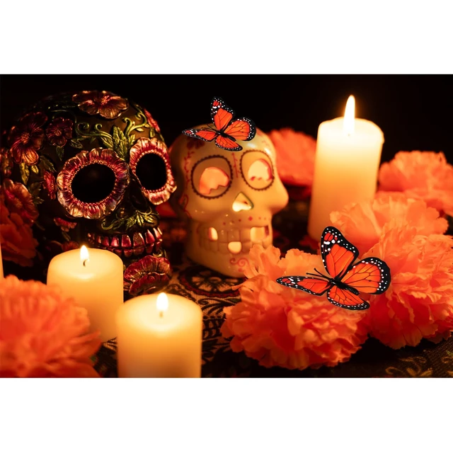 Alt view image 3 of 7 - Marigold Heads Bulk and 12 Monarch Butterfly for Dia De Los Muertos Diwali Decorations for Home Wreath Garland DIY Day of The Dead Altar Decor Orange
