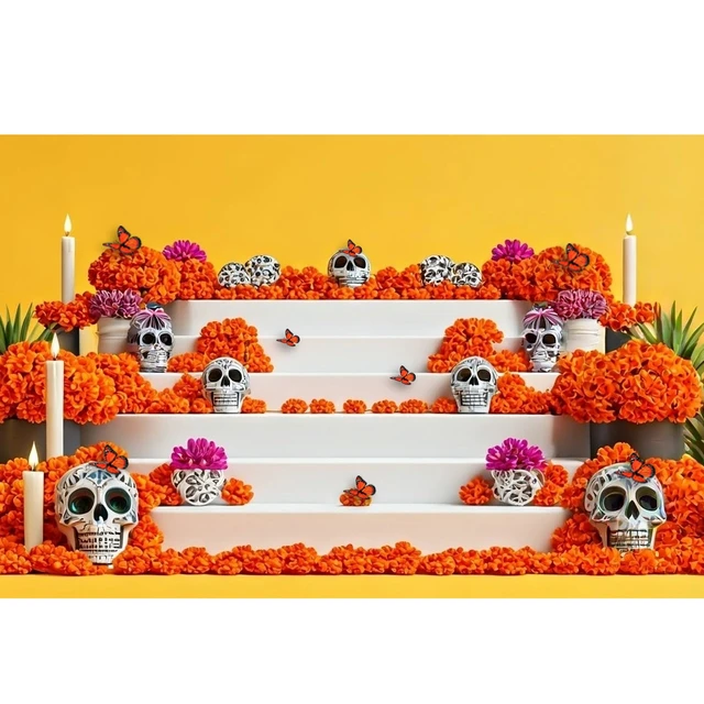 Alt view image 6 of 7 - Marigold Heads Bulk and 12 Monarch Butterfly for Dia De Los Muertos Diwali Decorations for Home Wreath Garland DIY Day of The Dead Altar Decor Orange