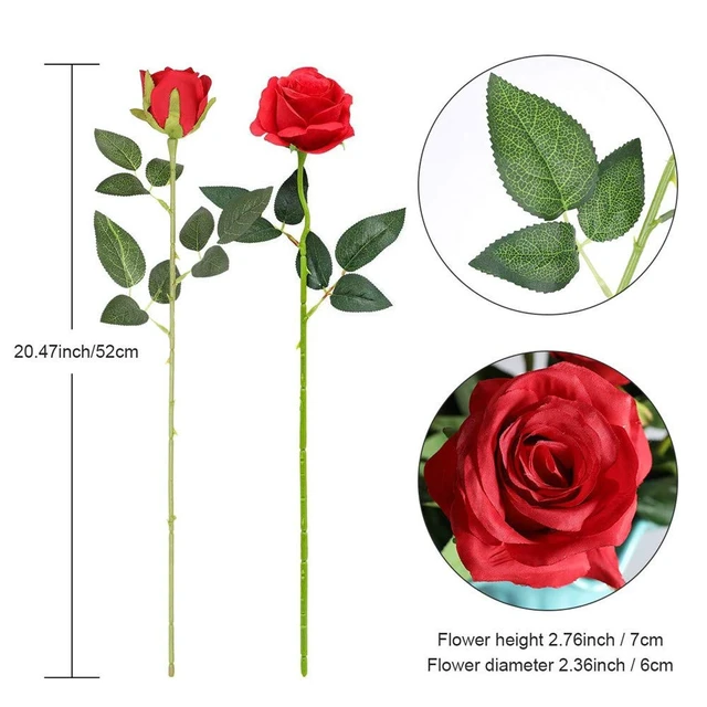 Alt view image 5 of 7 - 12PCS Artificial Silk Flowers Realistic Roses Bouquet Long Stem for Home Wedding Decoration Party (Red, 6 Flowers 6 Buds)