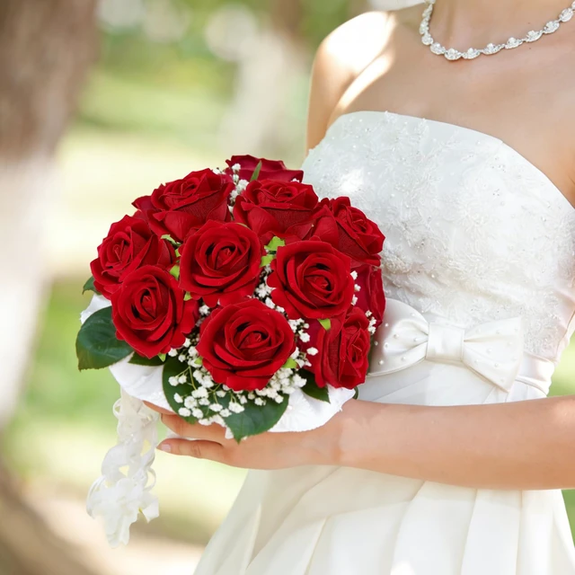 Alt view image 4 of 7 - 12 Pcs Red Roses Artificial Flowers, Real Touch Fake Velvet Flowers with Stems in Bulk for DIY Home Decor, Wedding, Party, Mother's/Valentine's Day Gifts