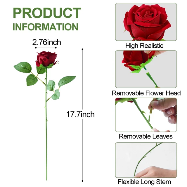 Alt view image 3 of 7 - 12 Pcs Red Roses Artificial Flowers, Real Touch Fake Velvet Flowers with Stems in Bulk for DIY Home Decor, Wedding, Party, Mother's/Valentine's Day Gifts