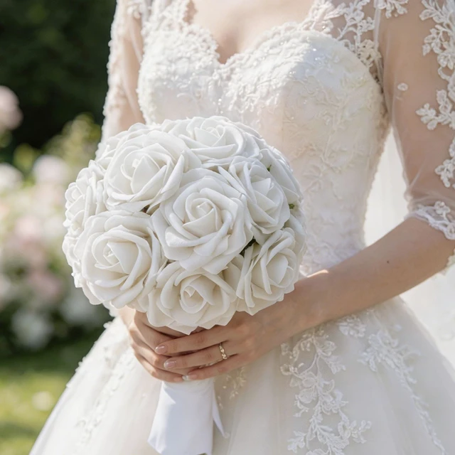 Alt view image 7 of 7 - 25pcs Foam Fake Roses with Stems for DIY Wedding Bouquets Bridal Shower Centerpieces Arrangements Party Tables Valentines Day Decorations Christmas Tree Ivory