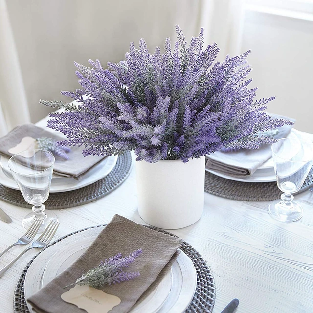 Alt view image 2 of 7 - 10 Bundles Fake Flowers Artificial Lavender Plants, Purple | Faux plastic plants for home wedding kitchen garden patio porch window box office table centerpieces indoor outdoor decor