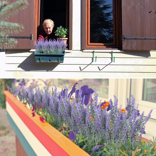 Alt view image 7 of 7 - 10 Bundles Fake Flowers Artificial Lavender Plants, Purple | Faux plastic plants for home wedding kitchen garden patio porch window box office table centerpieces indoor outdoor decor
