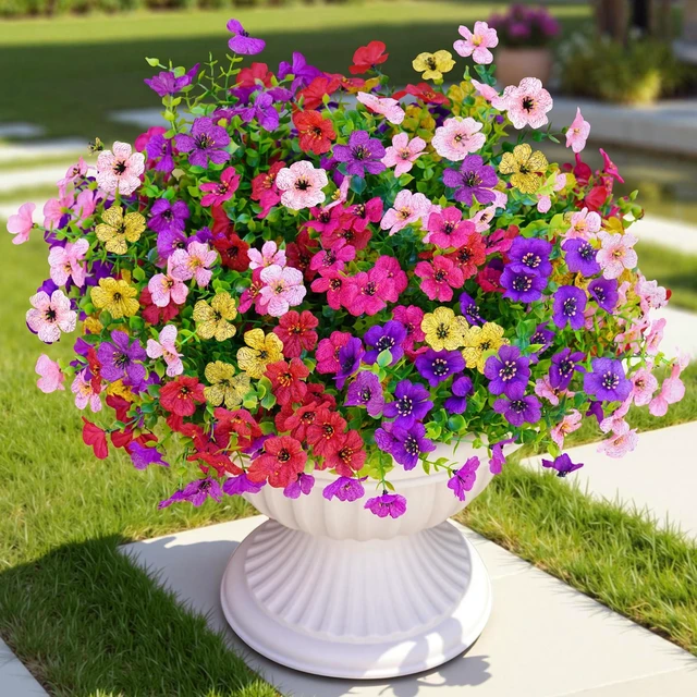 Main image of 12 Bundles Faux Silk Daisy Realistic Plastic Flowers UV Resistant for Outside Planters Porch Patio Yard Decoration Multicolor