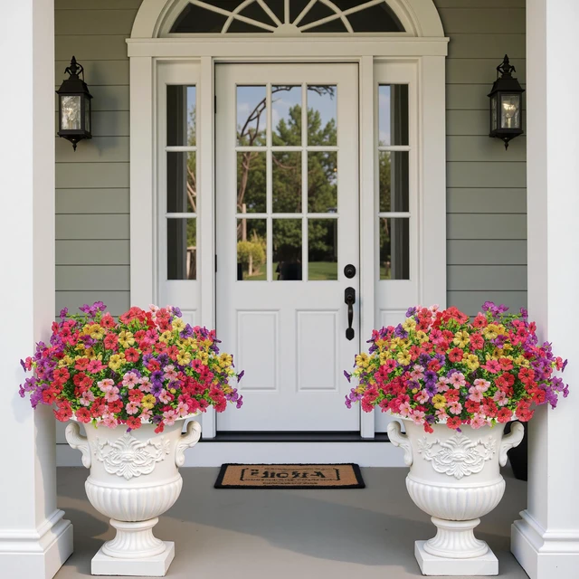 Alt view image 2 of 7 - 12 Bundles Faux Silk Daisy Realistic Plastic Flowers UV Resistant for Outside Planters Porch Patio Yard Decoration Multicolor