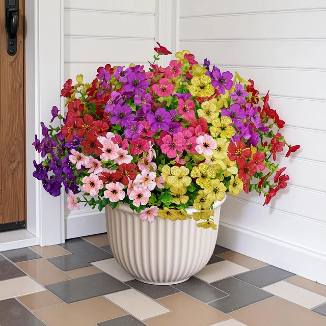 Alt view image 3 of 7 - 12 Bundles Faux Silk Daisy Realistic Plastic Flowers UV Resistant for Outside Planters Porch Patio Yard Decoration Multicolor