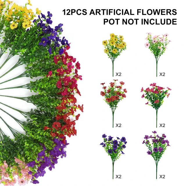 Alt view image 4 of 7 - 12 Bundles Faux Silk Daisy Realistic Plastic Flowers UV Resistant for Outside Planters Porch Patio Yard Decoration Multicolor