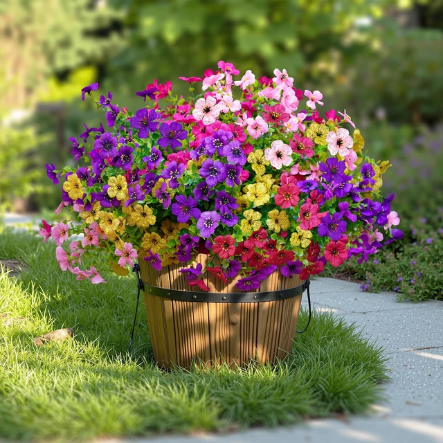 Alt view image 7 of 7 - 12 Bundles Faux Silk Daisy Realistic Plastic Flowers UV Resistant for Outside Planters Porch Patio Yard Decoration Multicolor
