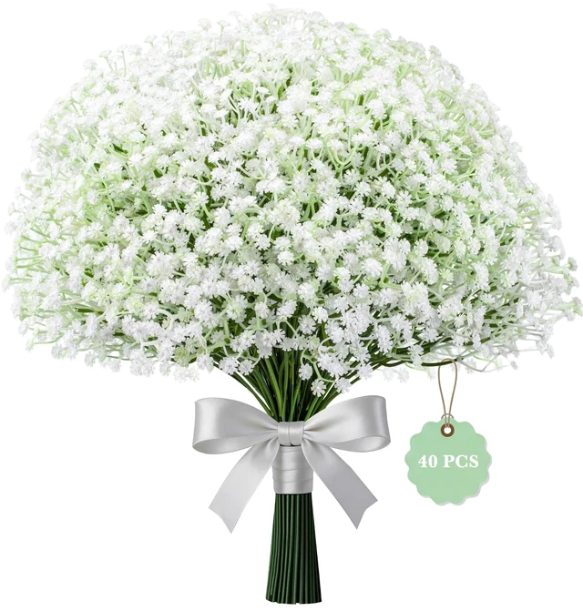 Main image of 40 Pcs Babys Breath Artificial Flowers-Baby Breath Flowers Artificial Bulk | Real Touch Gypsophila White Fake Flowers for Wedding Centerpieces,Bridal Bouquets,Party Floral Arrangements & Home Decor