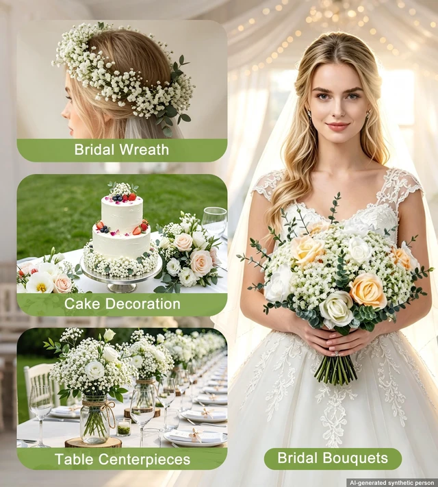 Alt view image 2 of 7 - 40 Pcs Babys Breath Artificial Flowers-Baby Breath Flowers Artificial Bulk | Real Touch Gypsophila White Fake Flowers for Wedding Centerpieces,Bridal Bouquets,Party Floral Arrangements & Home Decor