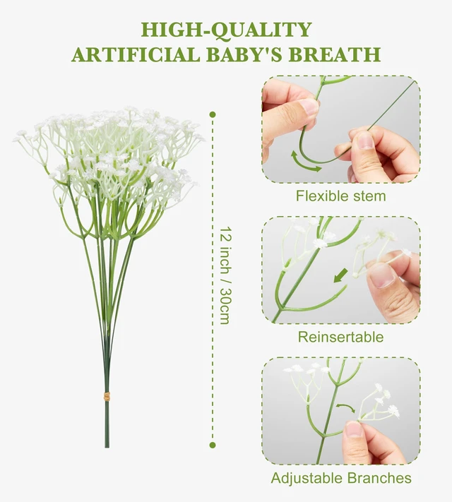 Alt view image 3 of 7 - 40 Pcs Babys Breath Artificial Flowers-Baby Breath Flowers Artificial Bulk | Real Touch Gypsophila White Fake Flowers for Wedding Centerpieces,Bridal Bouquets,Party Floral Arrangements & Home Decor