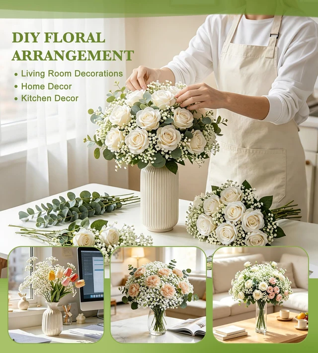 Alt view image 6 of 7 - 40 Pcs Babys Breath Artificial Flowers-Baby Breath Flowers Artificial Bulk | Real Touch Gypsophila White Fake Flowers for Wedding Centerpieces,Bridal Bouquets,Party Floral Arrangements & Home Decor