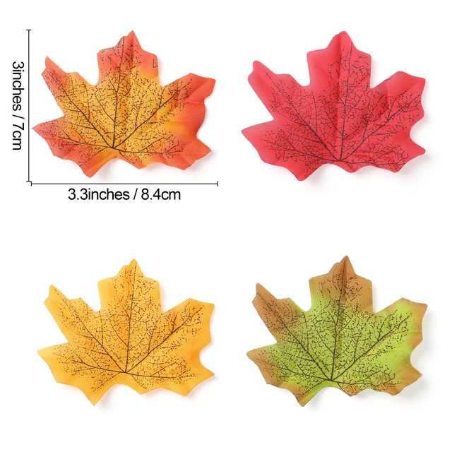 Alt view image 3 of 7 - 400Pcs Fake Fall Leaves, Maple Leaf for Thanksgiving Decor | Autumn Leaves for Crafts, Wedding, Party, Fall Home Table Halloween Decorations, 4 Colors