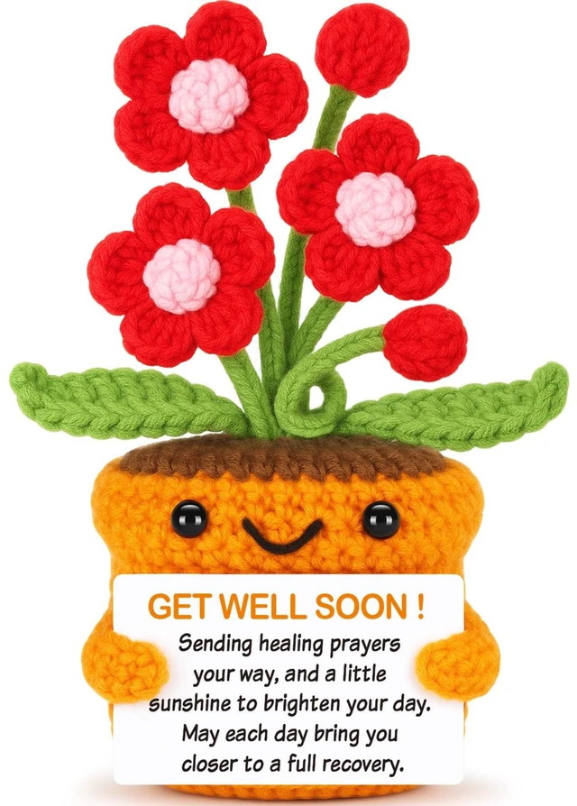 Main image of Get Well Soon Hospital Bag Essentials Crochet Flowers Patients Comfort Thinking of You Gift for Women Men Cheer Encouragement