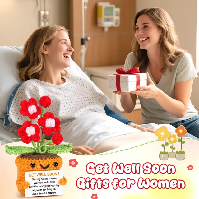Alt view image 2 of 7 - Get Well Soon Hospital Bag Essentials Crochet Flowers Patients Comfort Thinking of You Gift for Women Men Cheer Encouragement