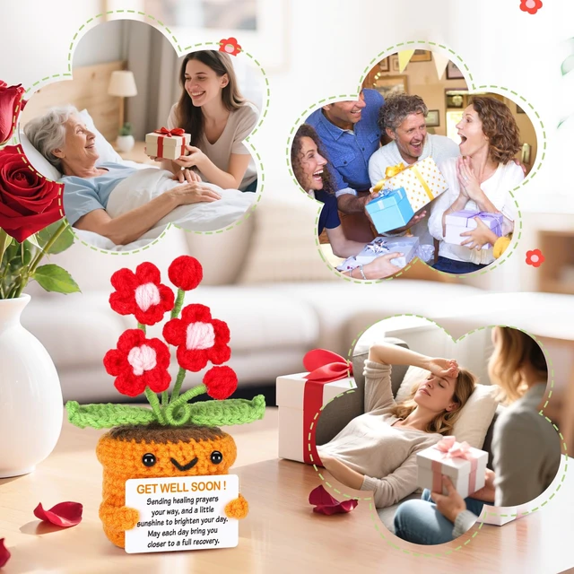 Alt view image 3 of 7 - Get Well Soon Hospital Bag Essentials Crochet Flowers Patients Comfort Thinking of You Gift for Women Men Cheer Encouragement