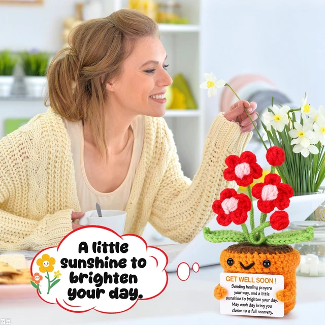 Alt view image 4 of 7 - Get Well Soon Hospital Bag Essentials Crochet Flowers Patients Comfort Thinking of You Gift for Women Men Cheer Encouragement
