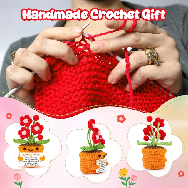Alt view image 6 of 7 - Get Well Soon Hospital Bag Essentials Crochet Flowers Patients Comfort Thinking of You Gift for Women Men Cheer Encouragement