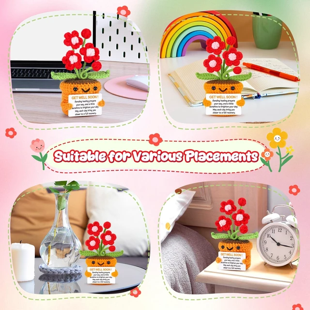 Alt view image 7 of 7 - Get Well Soon Hospital Bag Essentials Crochet Flowers Patients Comfort Thinking of You Gift for Women Men Cheer Encouragement