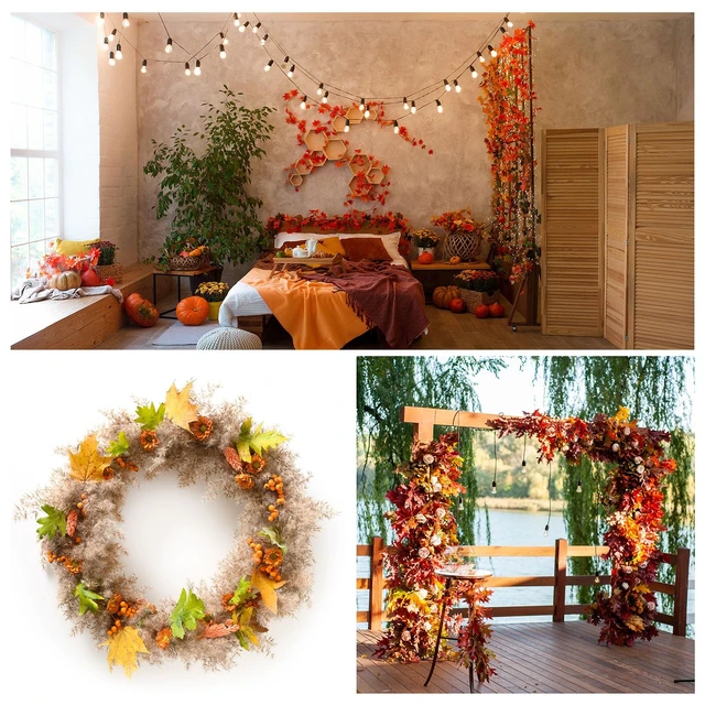 Alt view image 5 of 5 - Artificial Leaves, 200 Pcs Mixed Fall Maple Autumn Fake Leaf for Wedding Party Thanksgiving Halloween Decoration, 4 Assorted Color