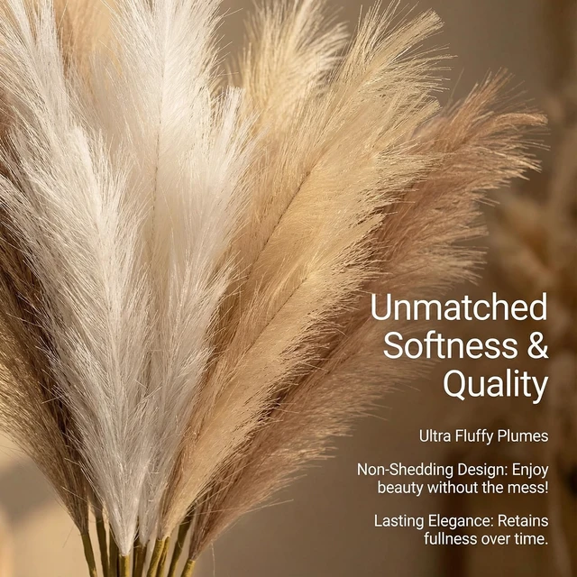 Alt view image 5 of 7 - 21.7" Fluffy Faux Pampas,30Pcs Bohemian Style | Artificial Pampas Grass Decor - No Shed Boho Room Decor, Wedding Table Centerpieces & Photography Props