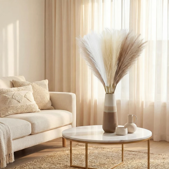 Alt view image 4 of 7 - 21.7" Fluffy Faux Pampas,30Pcs Bohemian Style | Artificial Pampas Grass Decor - No Shed Boho Room Decor, Wedding Table Centerpieces & Photography Props