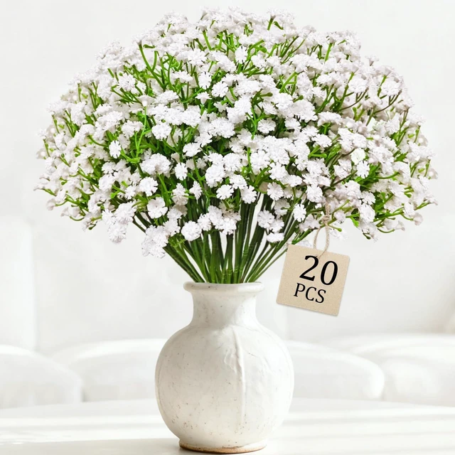 Main image of 20 Pcs Real Touch Babys Breath Artificial Flowers, White Fake Flowers Baby Breath Flowers Artificial Bulk with Stems Branches for Vase Wedding Party Garden Home Decor Centerpiece Arrangements