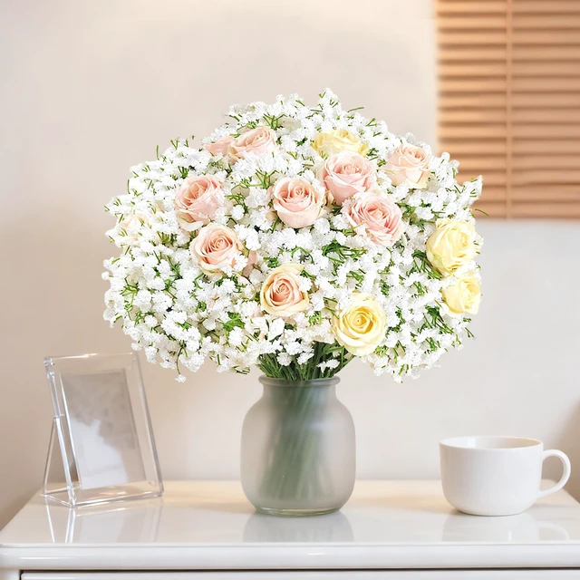 Alt view image 5 of 7 - 20 Pcs Real Touch Babys Breath Artificial Flowers, White Fake Flowers Baby Breath Flowers Artificial Bulk with Stems Branches for Vase Wedding Party Garden Home Decor Centerpiece Arrangements