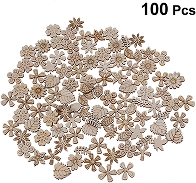 Alt view image 2 of 7 - 100 Pcs Unfinished Wooden Flower Wood Slice Leaf Pattern Wood Cutouts Pieces Mini Wooden Handmade Crafts Decoration, Craft Supplies