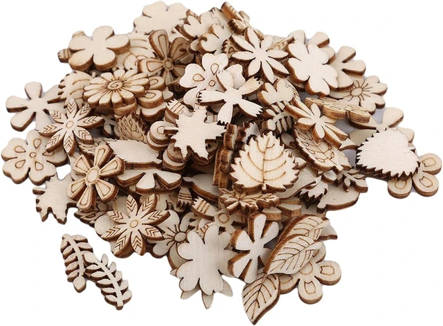 Main image of 100 Pcs Unfinished Wooden Flower Wood Slice Leaf Pattern Wood Cutouts Pieces Mini Wooden Handmade Crafts Decoration, Craft Supplies