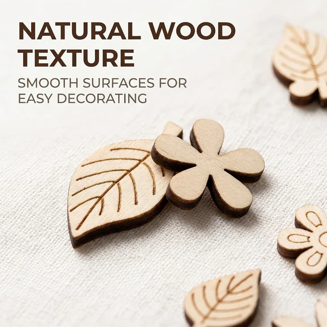 Alt view image 5 of 7 - 100 Pcs Unfinished Wooden Flower Wood Slice Leaf Pattern Wood Cutouts Pieces Mini Wooden Handmade Crafts Decoration, Craft Supplies