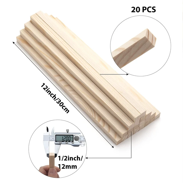 Alt view image 2 of 7 - 20PCS 1/2" x 12" Square Wooden Dowel Rods Wooden Sticks for Crafts, Unfinished Hardwood Sticks Wood Strips for Woodworking, Crafting, Arts and DIYers, Home Decor, Model Making