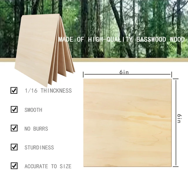 Alt view image 2 of 7 - 18 Pack Basswood Sheets 1/16 Thin Plywood Wood Sheets for Crafts,Perfect for Architectural Models, Wooden DIY Ornaments, Laser, Wood Burning and CNC Cutting(152 x152 x 1.5mm)